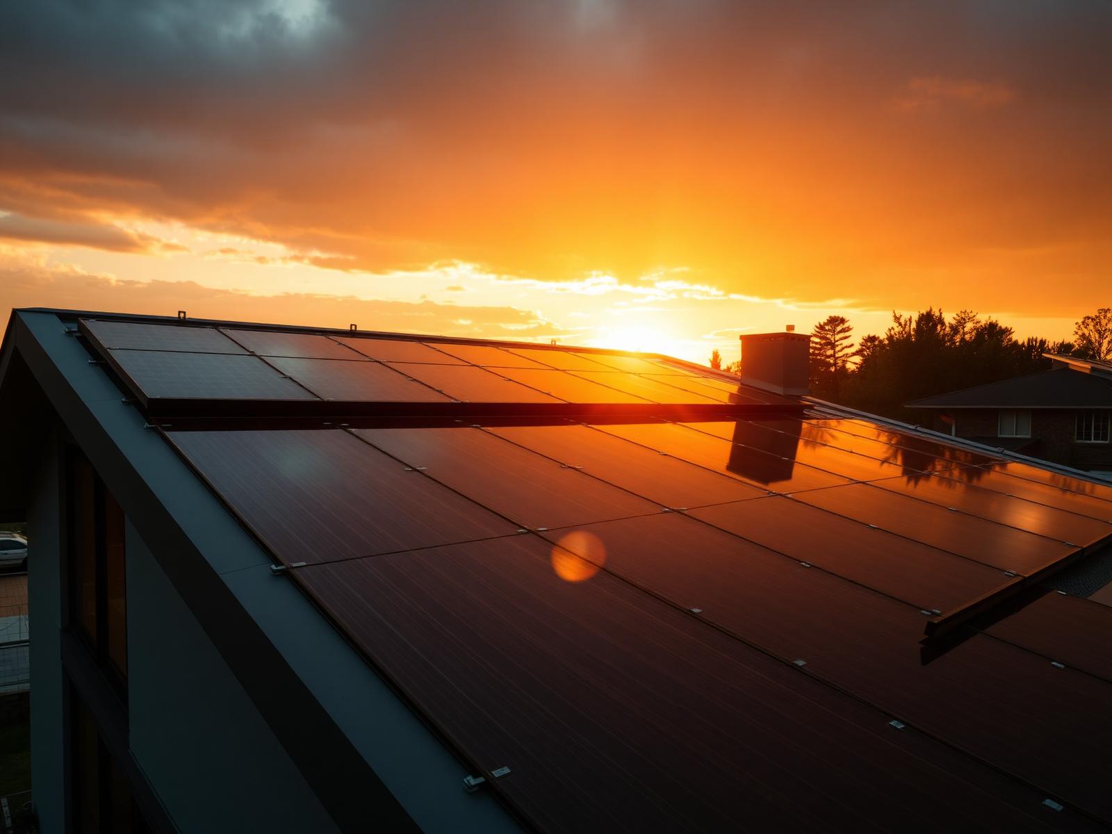 Solar panels at sunset